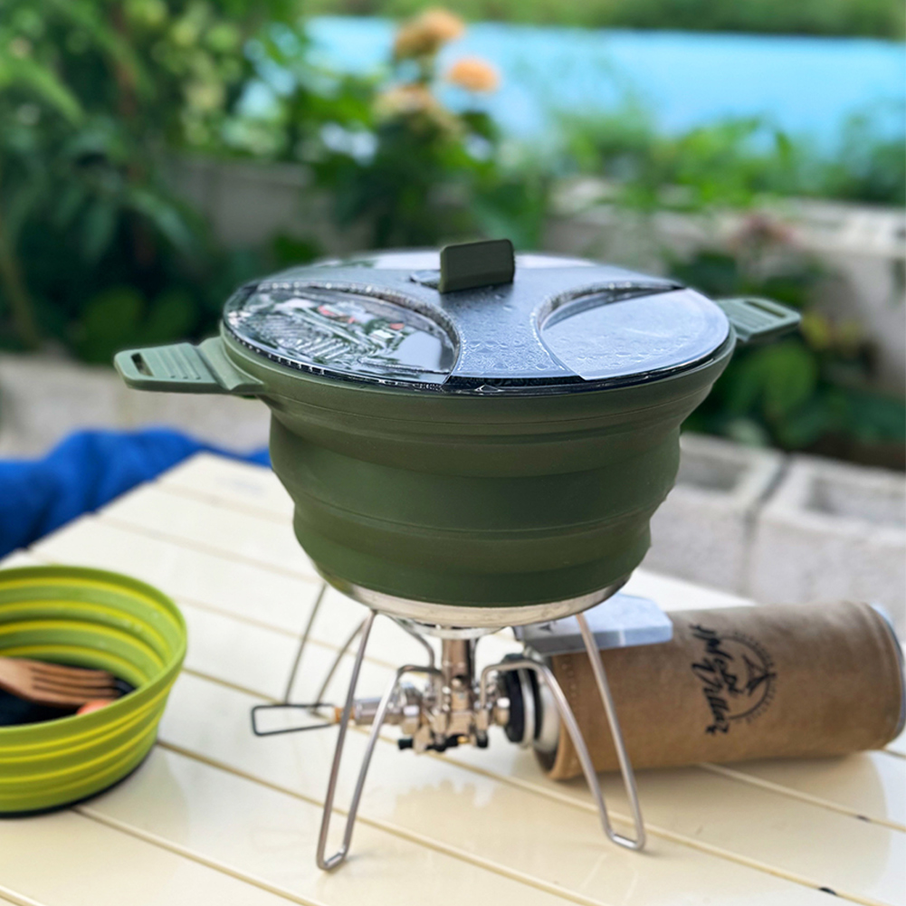 Camping Cooking Set Stainless Steel - Outdoor Camping Folding Pot, Silicone Hiking