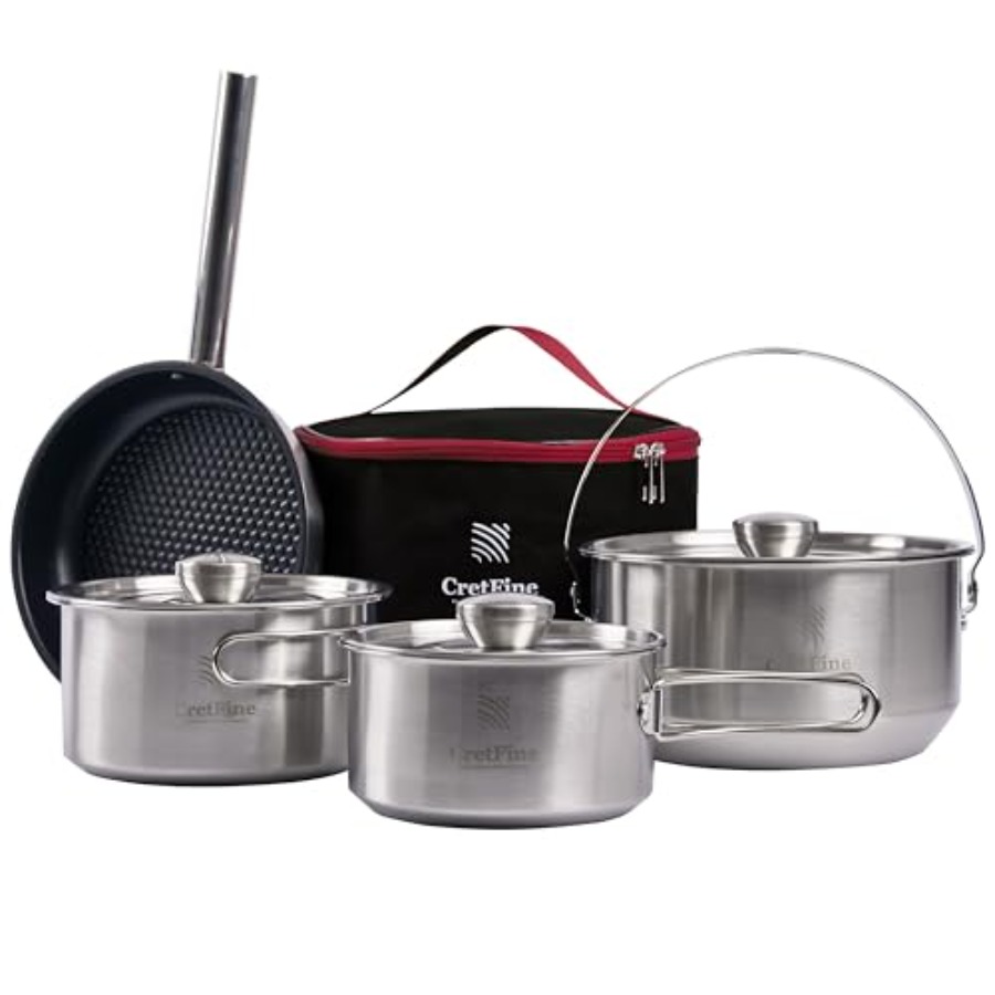 Camping Cooking Set Stainless Steel - CampPro Camp Cooking Set for 4-8: