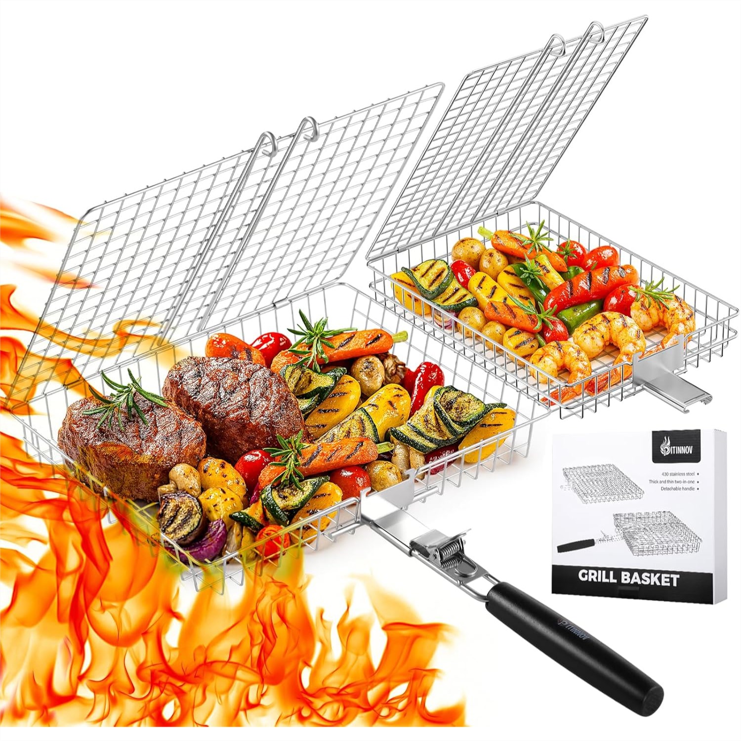 Camping Cooking Vegetables - Nesting Grill Baskets 2PCS Grilling Baskets