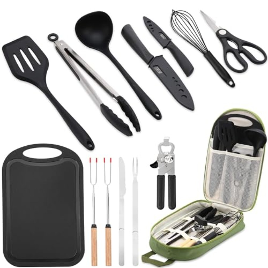 Camping Cooking Set Stainless Steel - Camping Essentials Cookware Cooking Utensils Set