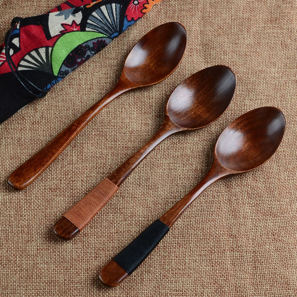 Camping Cooking Kids - 4Pcs Natural Wood Soup Spoons Set