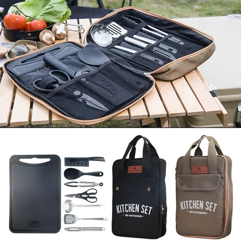Camping Cooking Dishes - 8pcs Camping Kitchen Cookware Set Portable