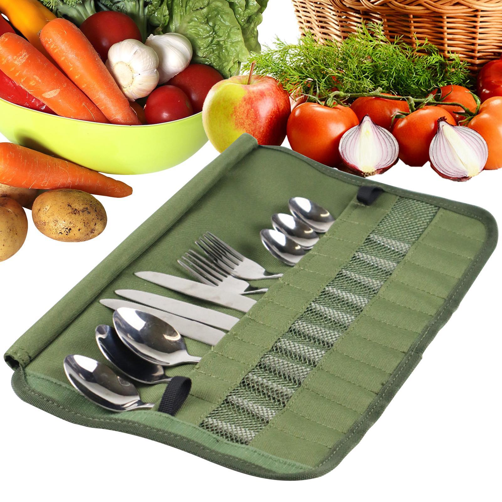Camping Cooking Utensil Roll - Portable Cutlery Roll Bag Multifunction Kitchen