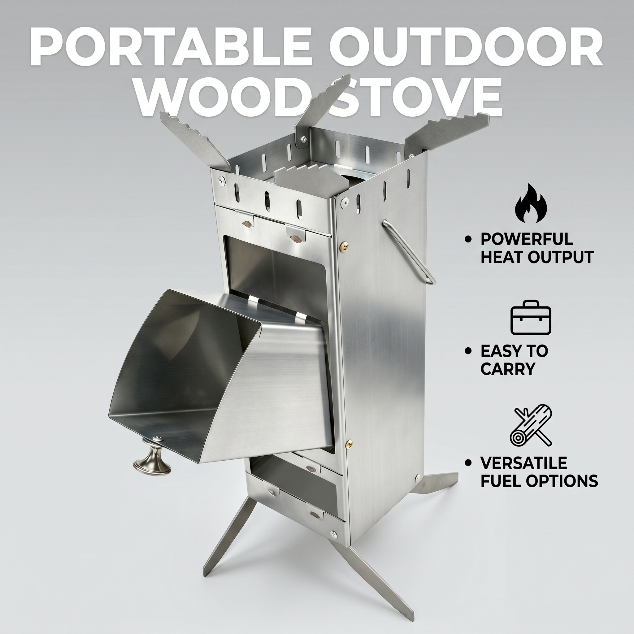 Camping Hiking Cooking - Portable Foldable Rocket Stove 304 Stainless