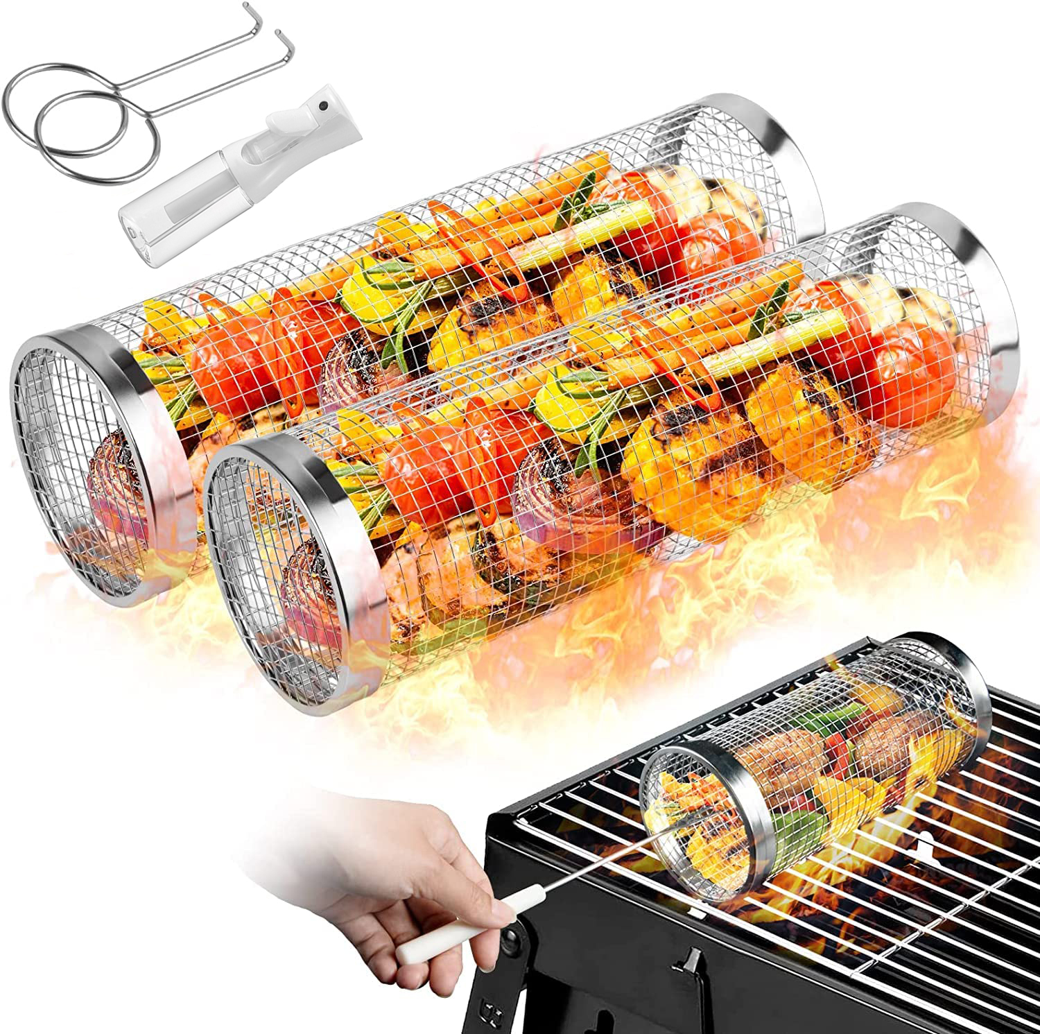Camping Cooking Youtube - 2 Pieces Rolling Grilling Baskets for