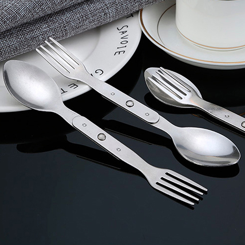 Camping Cooking Set Stainless Steel - 2-in-1 Fork Dessert Spoon Cutlery Set