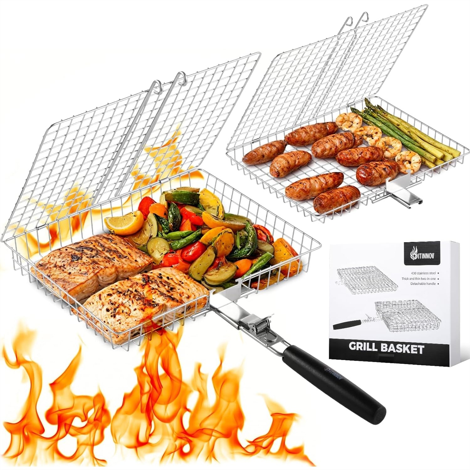 Camping Cooking Vegetables - Nesting Grill Baskets 2pcs Grilling Baskets