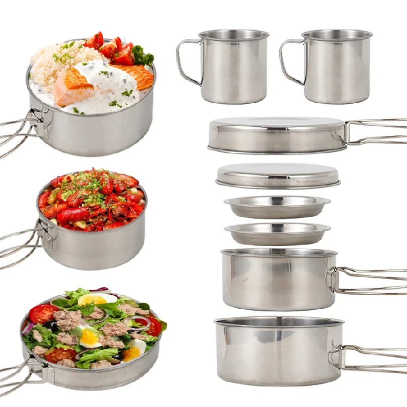 8pcs/Set Camping Cookware Mess - Camping Cooking Pot Stainless Steel ulasan dan harga