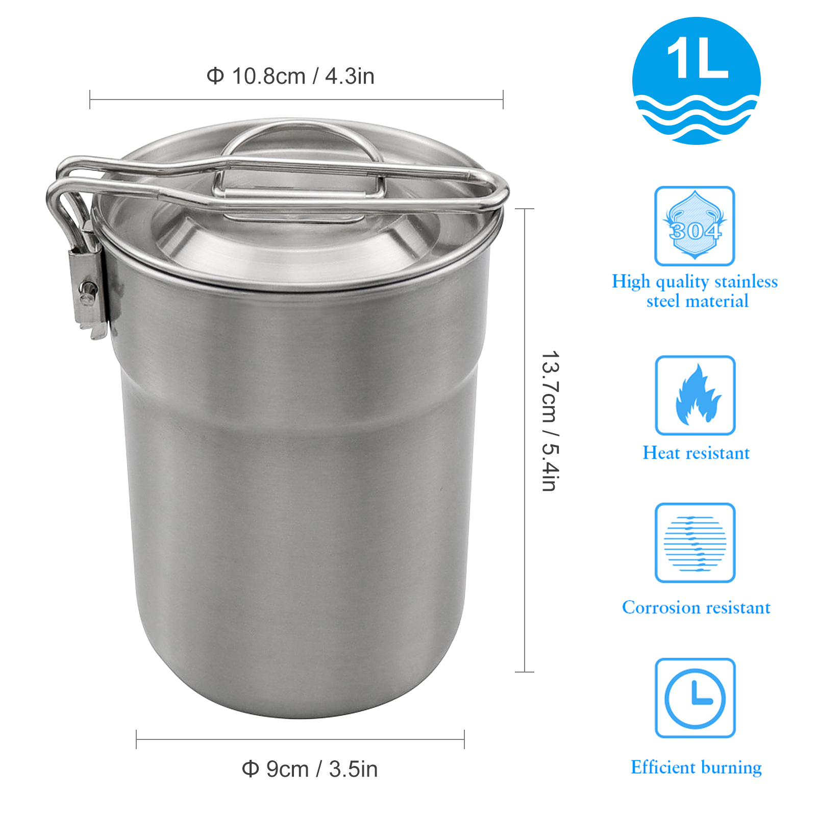 1L Coffee Cup with Folding Han - Camping Cooking Set Stainless Steel ulasan dan harga