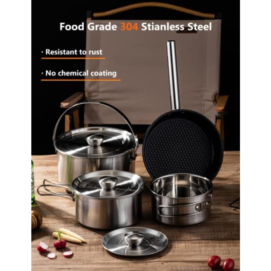 CampPro Camp Cooking Set for 4 - Camping Cooking Set Stainless Steel ulasan dan harga
