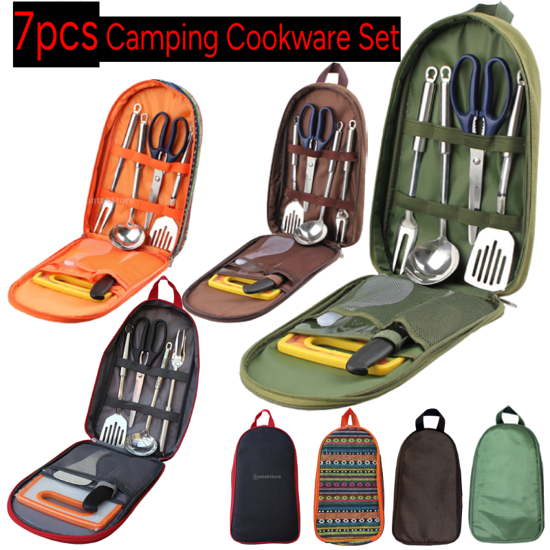 7pcs Camping Kitchen Utensil S - Camping Cooking Set Stainless Steel ulasan dan harga