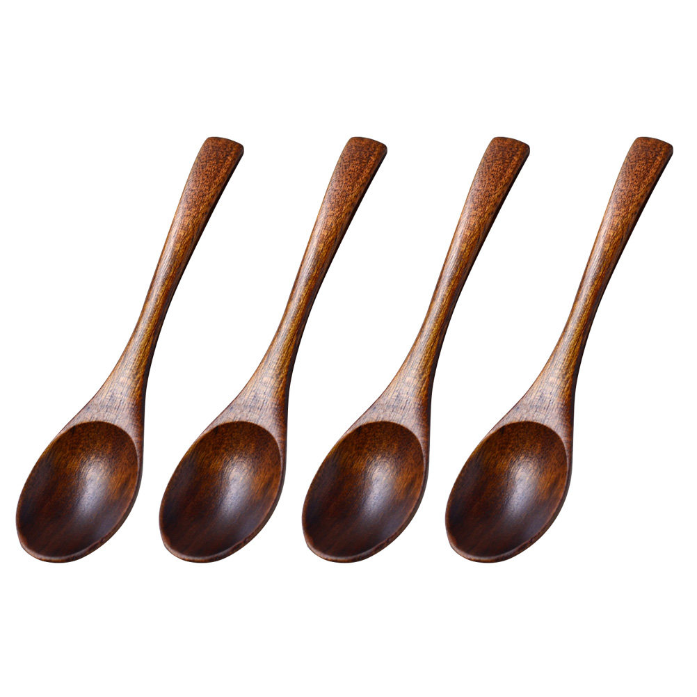 4Pcs Natural Wood Soup Spoons  - Camping Cooking Kids ulasan dan harga