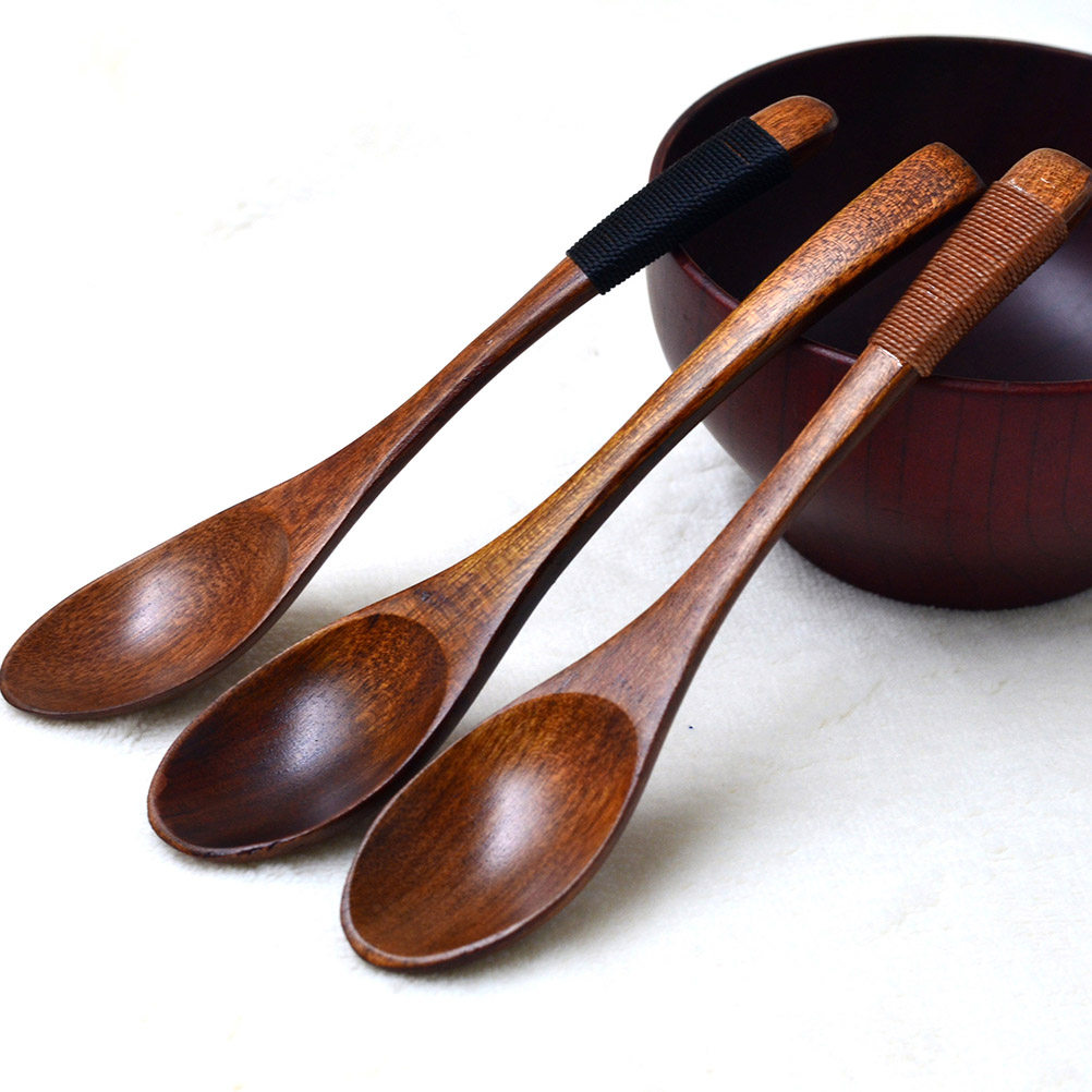 4Pcs Natural Wood Soup Spoons  - Camping Cooking Kids ulasan dan harga