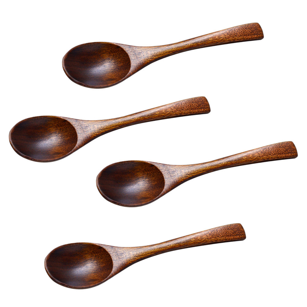 4Pcs Natural Wood Soup Spoons  - Camping Cooking Kids ulasan dan harga