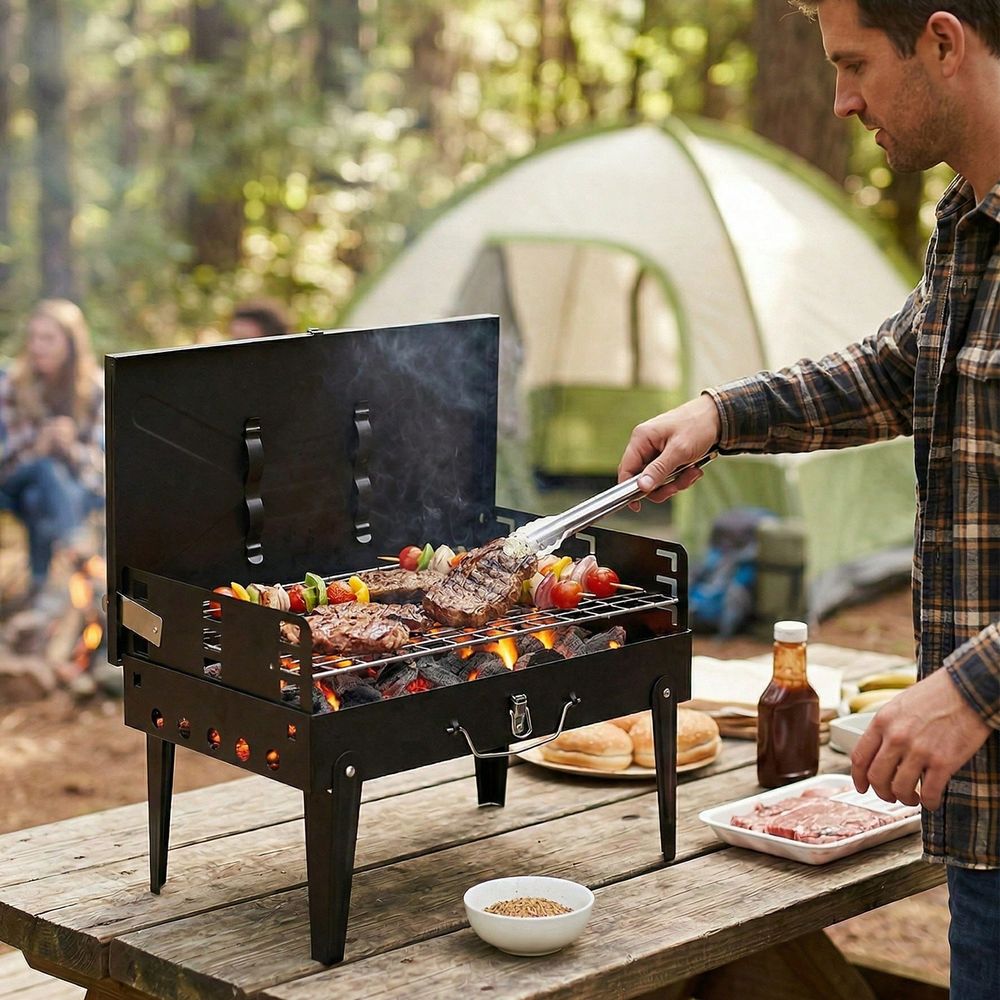 Charcoal BBQ Grill Kit, Foldab - Camping Cooking Bbq ulasan dan harga