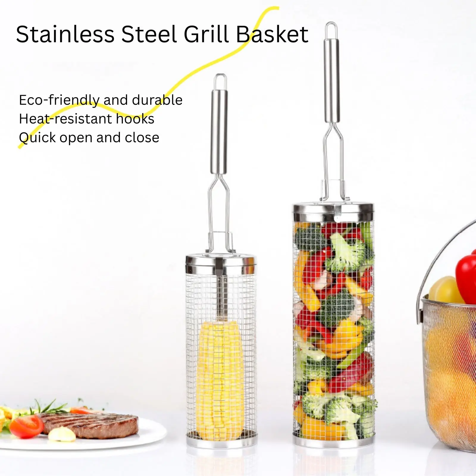 Stainless Steel Rolling Grill  - Camping Cooking Vegetables ulasan dan harga