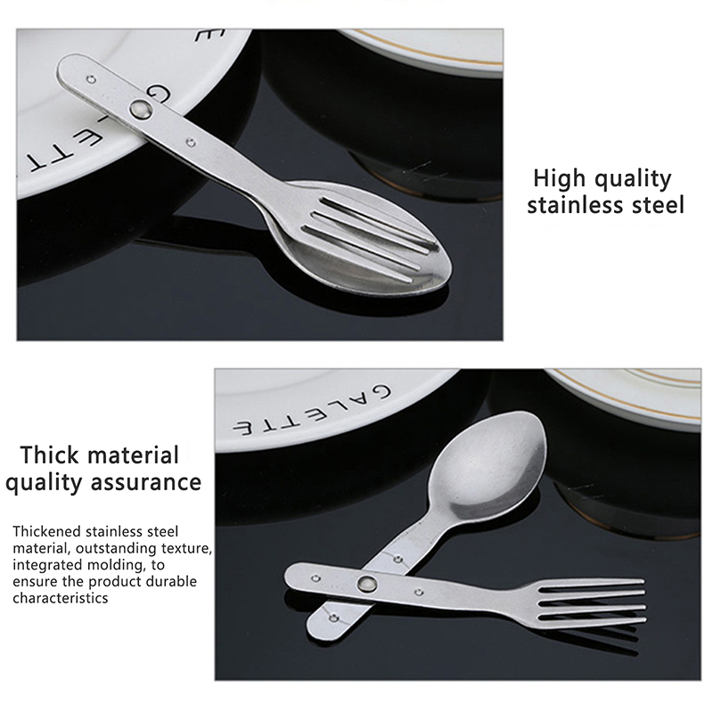 2-in-1 Fork Dessert Spoon Cutl - Camping Cooking Set Stainless Steel ulasan dan harga